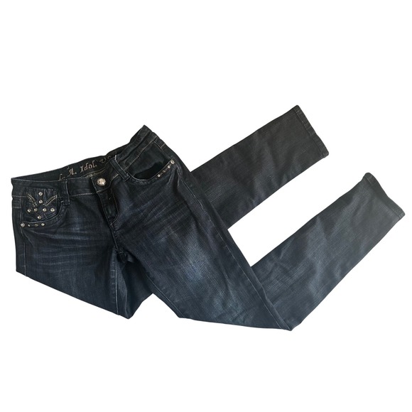 L.A. Idol Jeans Denim - L.A. Idol Jeans Women's Size 7 Blue Denim Rhinestone Embellished Skinny Pants